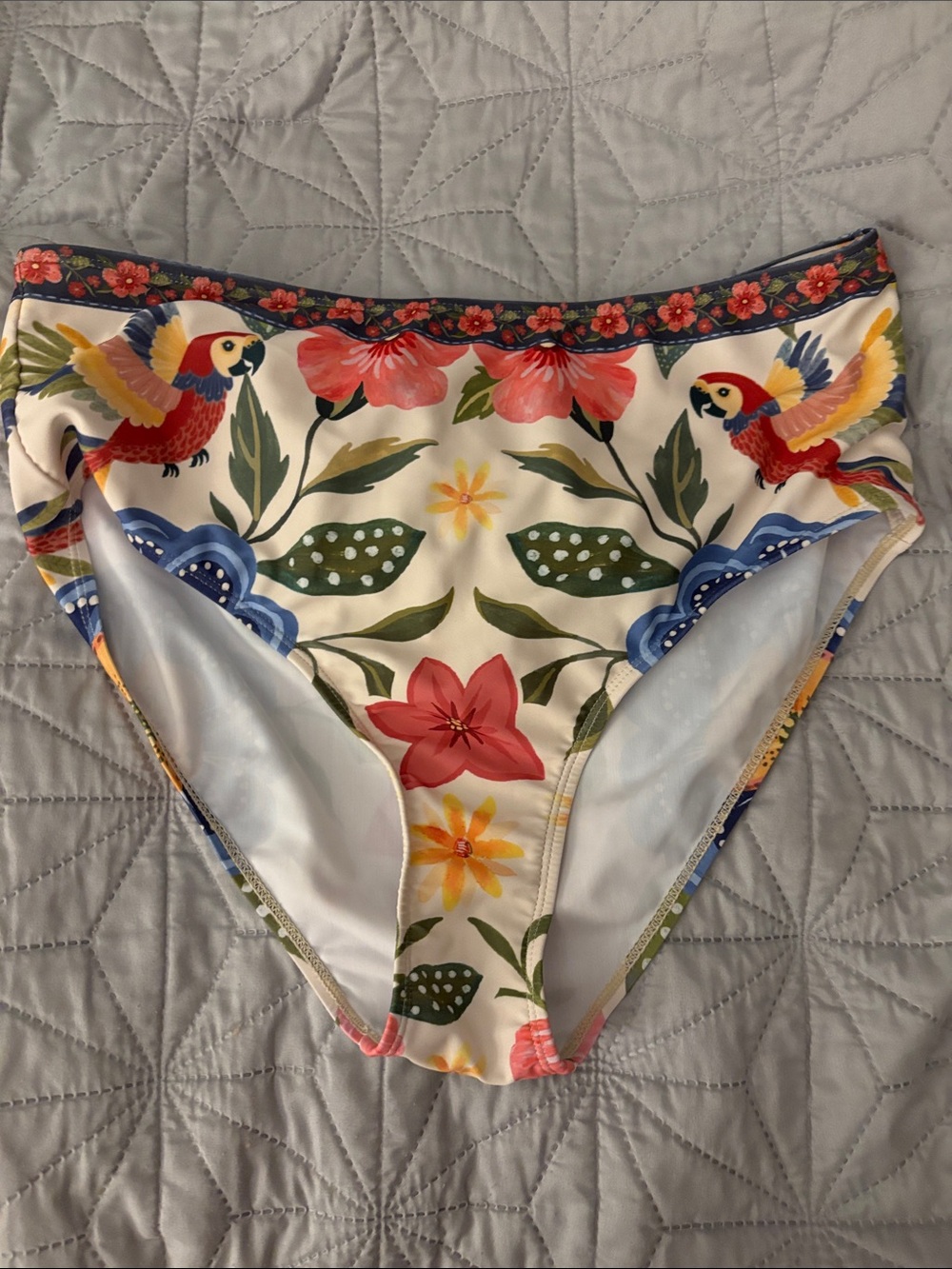 Floral Parrot Print Bikini Bottoms - Multi